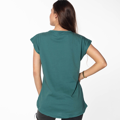 Tmavě zelené dámské tričko se zlatým potiskem a nápisem - Oblečení