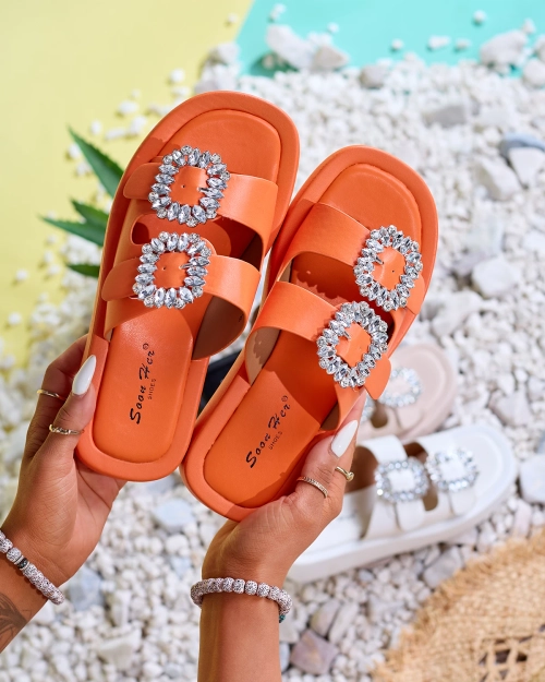 Помаранчеві жіночі шльопанці зі стразами Azazel