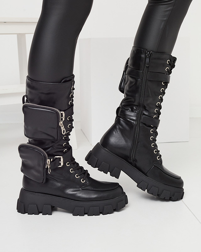 Černé pracovní boty s ozdobnými sáčky na svršku Sello- Footwear