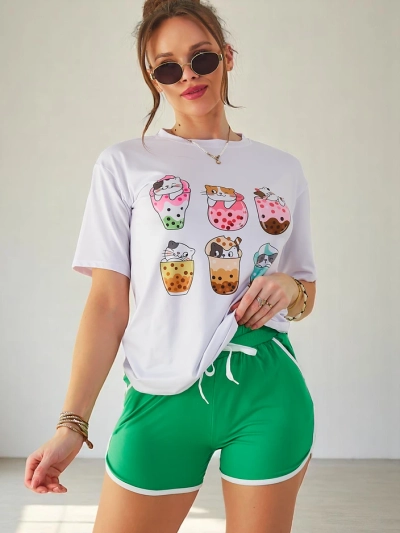 Royalfashion Dámský sportovní set s tričkem a šortkami Kitty Cat