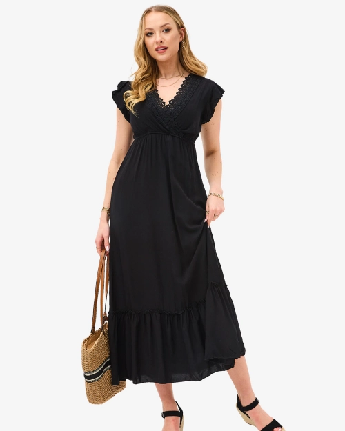 Жіноча довга сукня чорного кольору з мереживом - Одяг