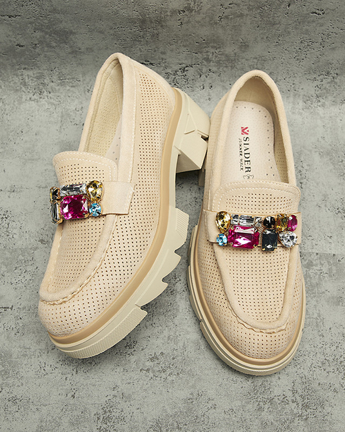 Бежеві ажурні жіночі мокасини з декором Bokkso- Footwear