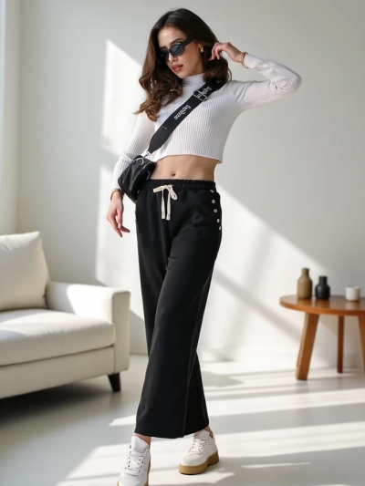 Royalfashion Жіночі широкі трек-пантали з стразами