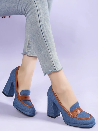 Royalfashion Dámské denimové mokasíny na blokovém podpatku Jozenas