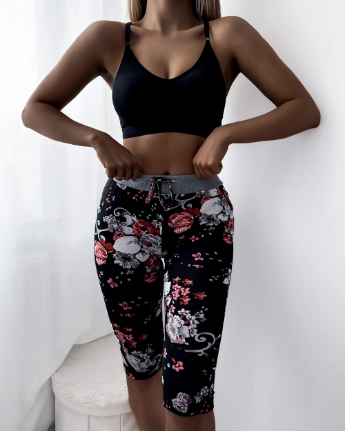 Жіночі шорти 3/4 чорно-рожеві PLUS SIZE - Одяг