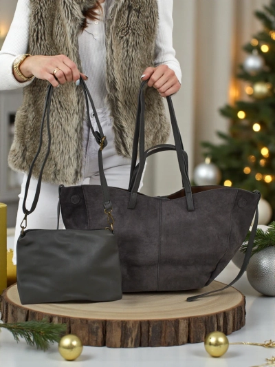 Dámská shopper kabelka z eko semiše s menší eko koženou kabelkou v sadě 2v1 Elinea