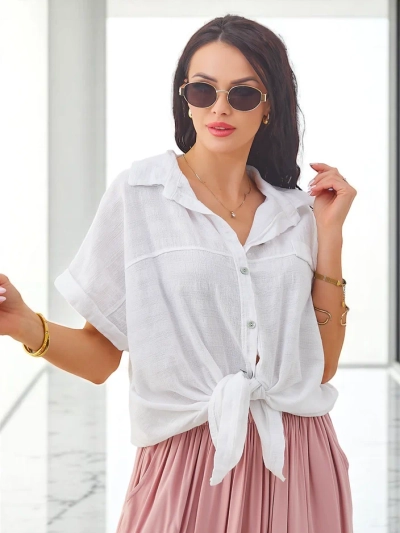 Royalfashion Жіноча бавовняна сорочка з тисненням і коротким рукавом
