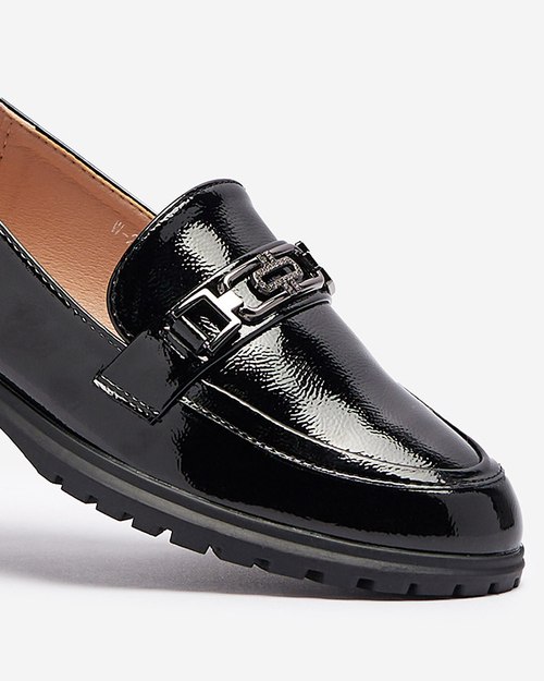Жіночі лаковані мокасини з орнаментом чорного кольору Horiff- Footwear