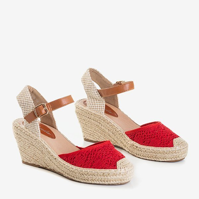 Dámské červené klínové sandály a'la espadrilles Oslape - Obuv