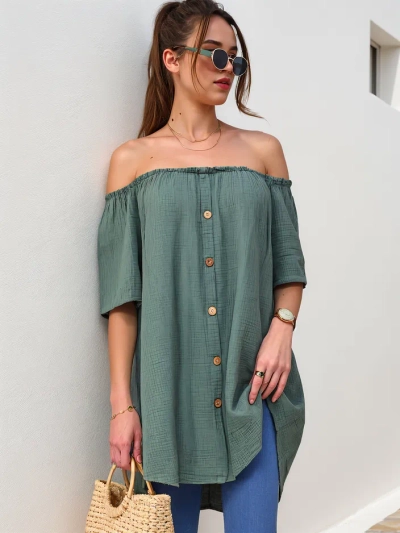 Блузка з бавовни для жінок у стилі іспанської моди з декоративними ґудзиками