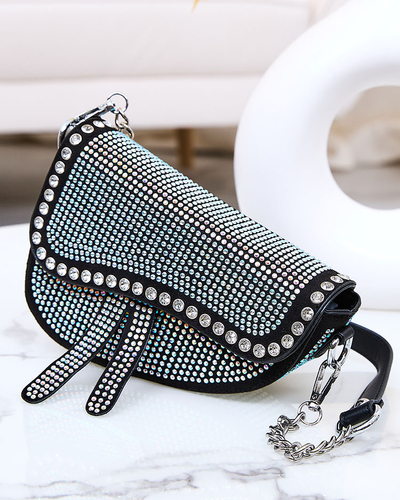 Royalfashion Černá dámská kabelka s perleťovými zirkony