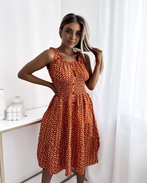 Жіноча сукня до коліна з принтом помаранчевого кольору - Одяг
