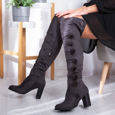 Šedé boty na vysokém sloupku Lovana - Obuv