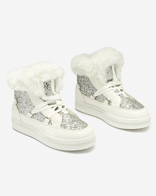 Жіночі білі черевики на шнурівці з паєтками Gesita - Взуття