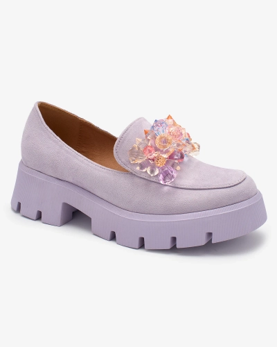 OUTLET Royalfashion Fialové dámské mokasíny s barevnými krystaly Crystal Glam