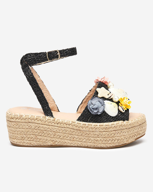 Жіночі чорні босоніжки a'la еспадрільі з декоративним верхом Soramis - Взуття