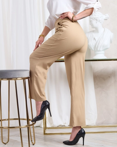Royalfashion Світло-коричневі жіночі широкі штани з тканини