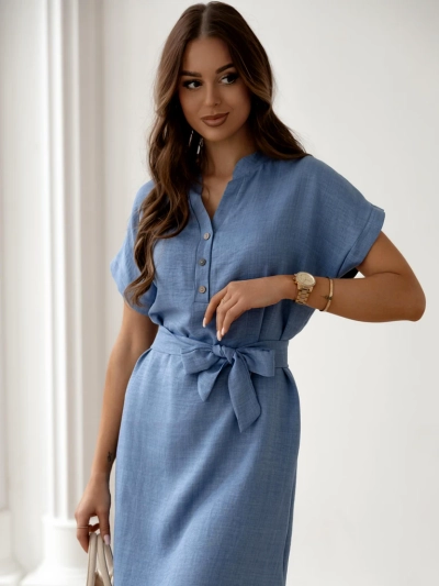 Royalfashion Жіноча міні-сукня з короткими рукавами та застібкою на ґудзиках