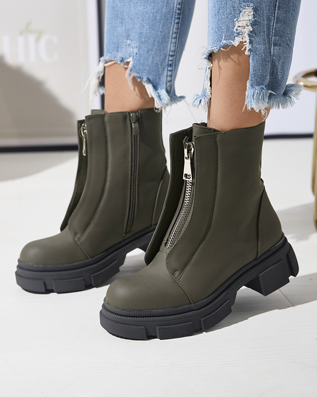 Dámské zateplené tmavě zelené vysoké boty Slovys- Obuv