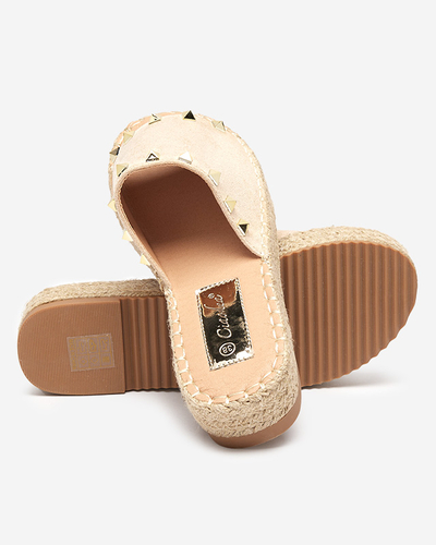 Béžové eko semišové dámské sandály s cvočky Kanise - Boty