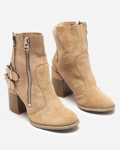 Světle hnědé dámské kozačky na sloupku Ferrgo- Obuv