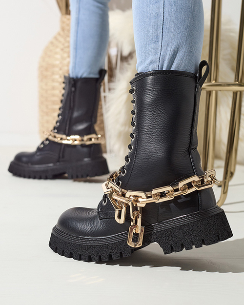 Чорні жіночі черевики з золотим ланцюжком Azerik - Взуття