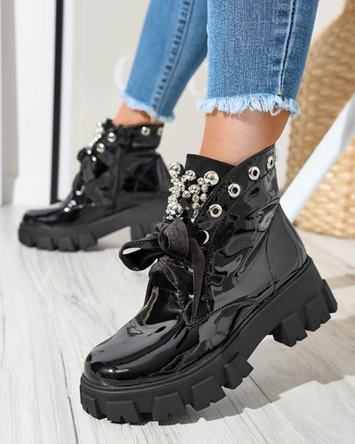 Dámské černé lakované boty Selpo- Footwear