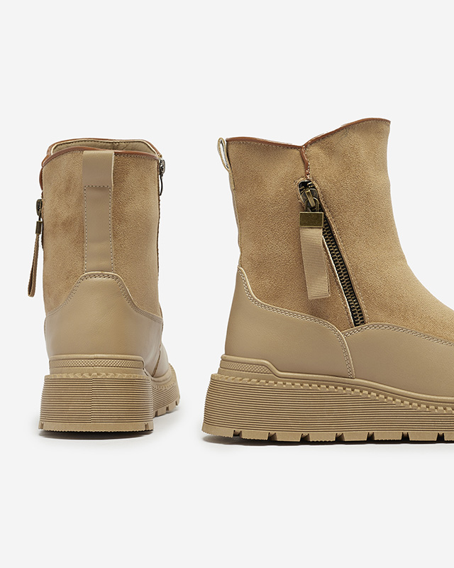 Světle hnědé dámské kozačky s plochým podpatkem Mefina- Obuv