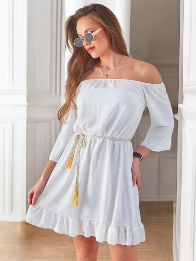 Royalfashion Dámské mini šaty bez ramínek s dlouhými rukávy a kamínky