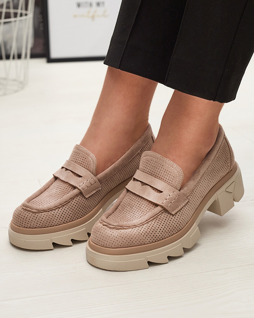 Світло-коричневі жіночі ажурні мокасини на суцільній підошві Ejina - Взуття