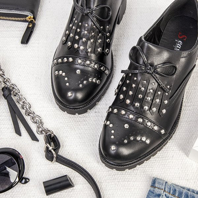 Czarne półbuty na grubym słupku Kolorado - Obuwie