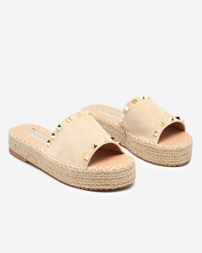 Béžové eko semišové dámské sandály s cvočky Kanise - Boty