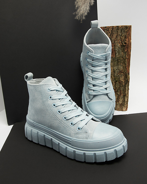 Світло-блакитні жіночі спортивні черевики на шнурівці а-ля кросівки Netara - Взуття