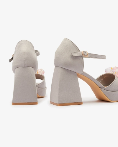 OUTLET Royalfashion Šedé dámské sandály na podpatku s krystaly Celidi