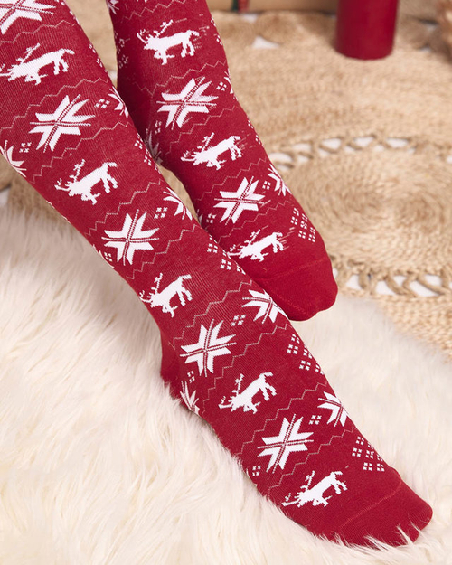 Шкарпетки жіночі різдвяні вище коліна бордові - Нижня білизна