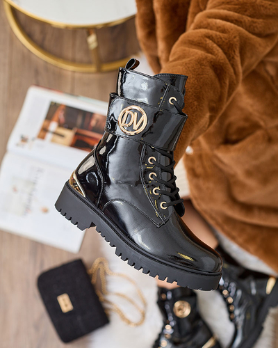 Royalfashion Dámské lakované boty bagger v černé barvě Simbeba