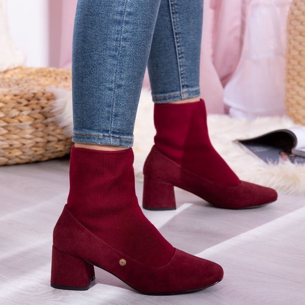 Bordowe czółenka ze skarpetką Preciosa - Obuwie