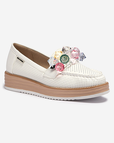 Білі жіночі мокасини з декоративними кристалами Liscutio- Footwear