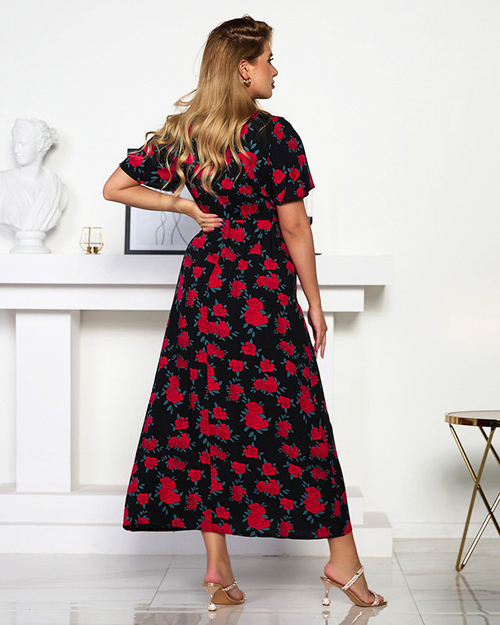 Жіноча чорна сукня максі з квітами - Одяг