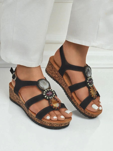 Royalfashion Dámské sandály na klínku s kamínky Grace Shine