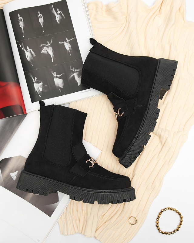 Černé dámské eko semišové zateplené kozačky s ozdobou Setta - Obuv