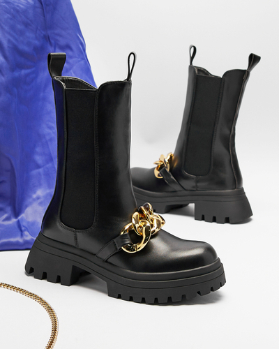 Dámské kozačky s řetízkem v černé barvě Evves- Obuv