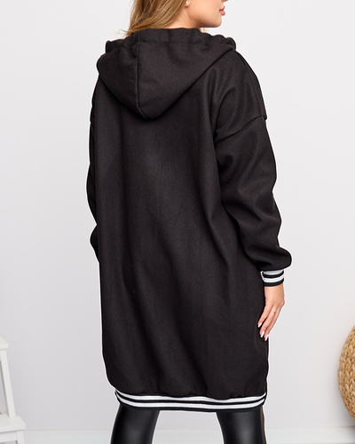 Černá dámská bunda - Kabát s ozdobou - Oblečení