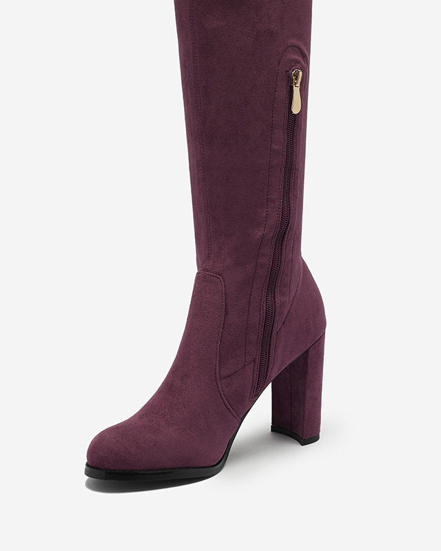 OUTLET Fialovo-vínové dámské kozačky nad kolena Qavoti - Obuv