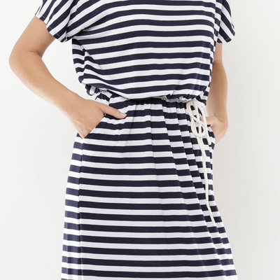 Темно-синя жіноча сукня в смужку