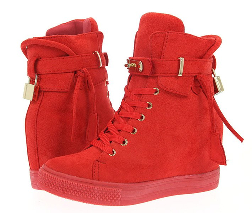 Czerwone sneakersy na koturnie - Obuwie