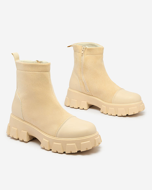 Royalfashion Жіночі черевики на плоскому каблуці кремового кольору Leffoi