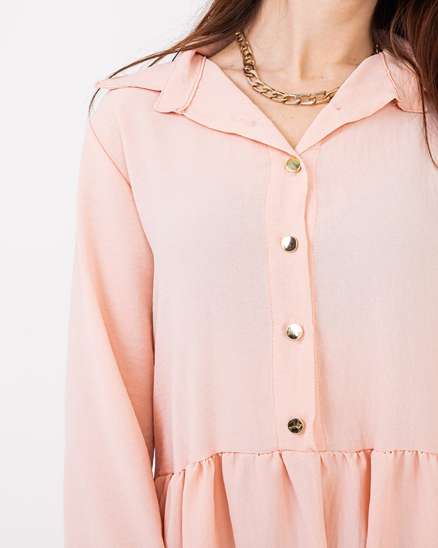 Dámské pudrové rozevláté šaty s volánem - Oblečení