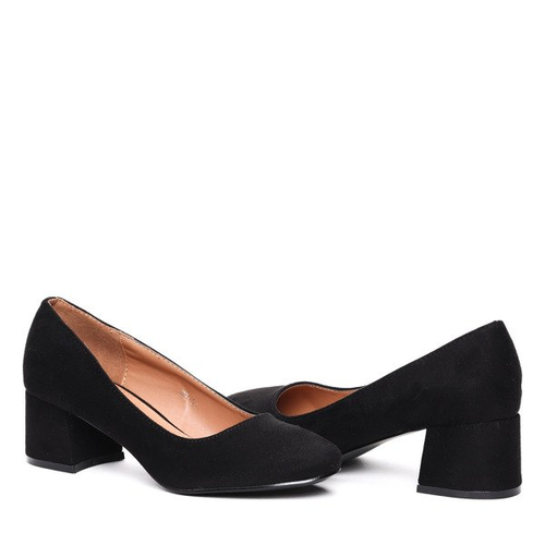 Czarne czółenka na niskim słupku- Obuwie