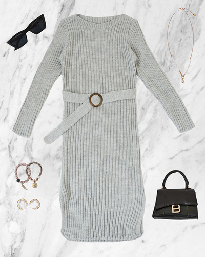 Royalfashion Šedé dámské svetrové šaty